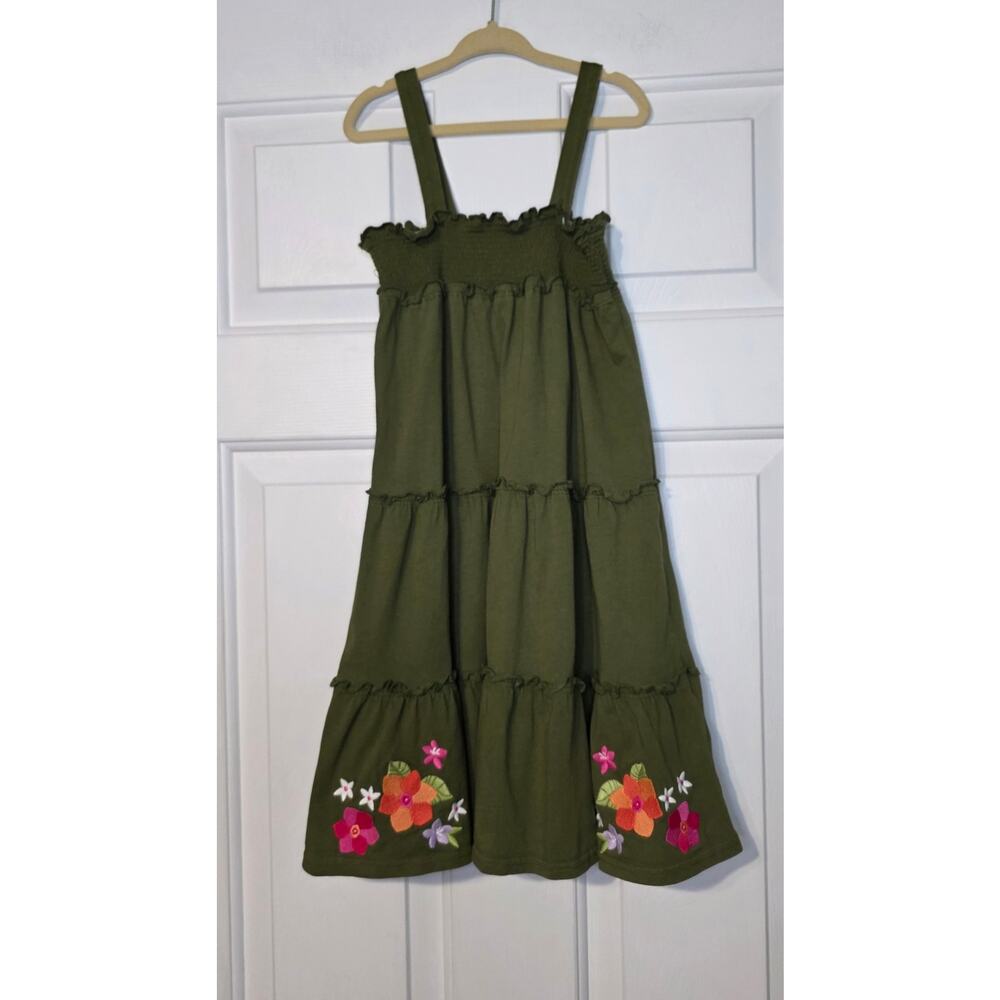 Gymboree Sundress Girl's 7 Green Floral Embroidered Spaghetti Strap Casual